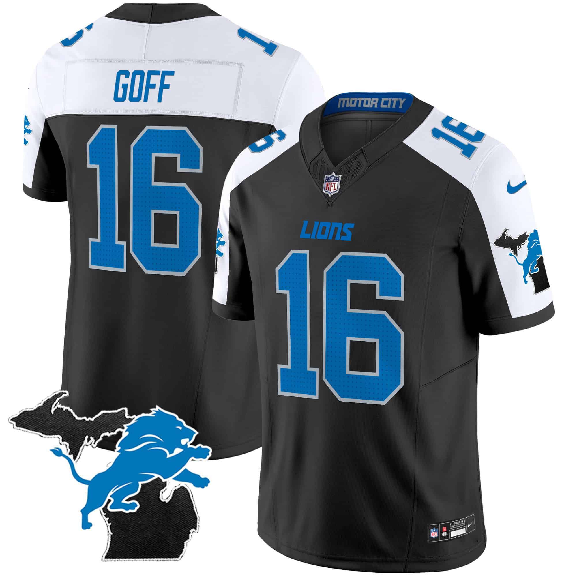 Men Detroit Lions #16 Goff Black 2024 Nike Michigan Patch Vapor Limited NFL Jersey->indianapolis colts->NFL Jersey